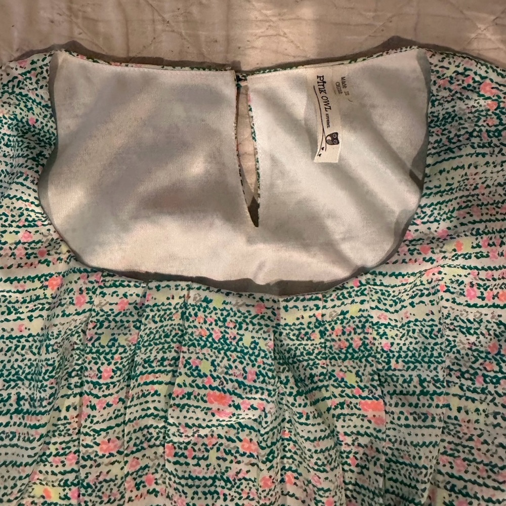 Pink Owl- Teal and Pink women’s Dress with bow- Size- large- like new! - Picture 4 of 8